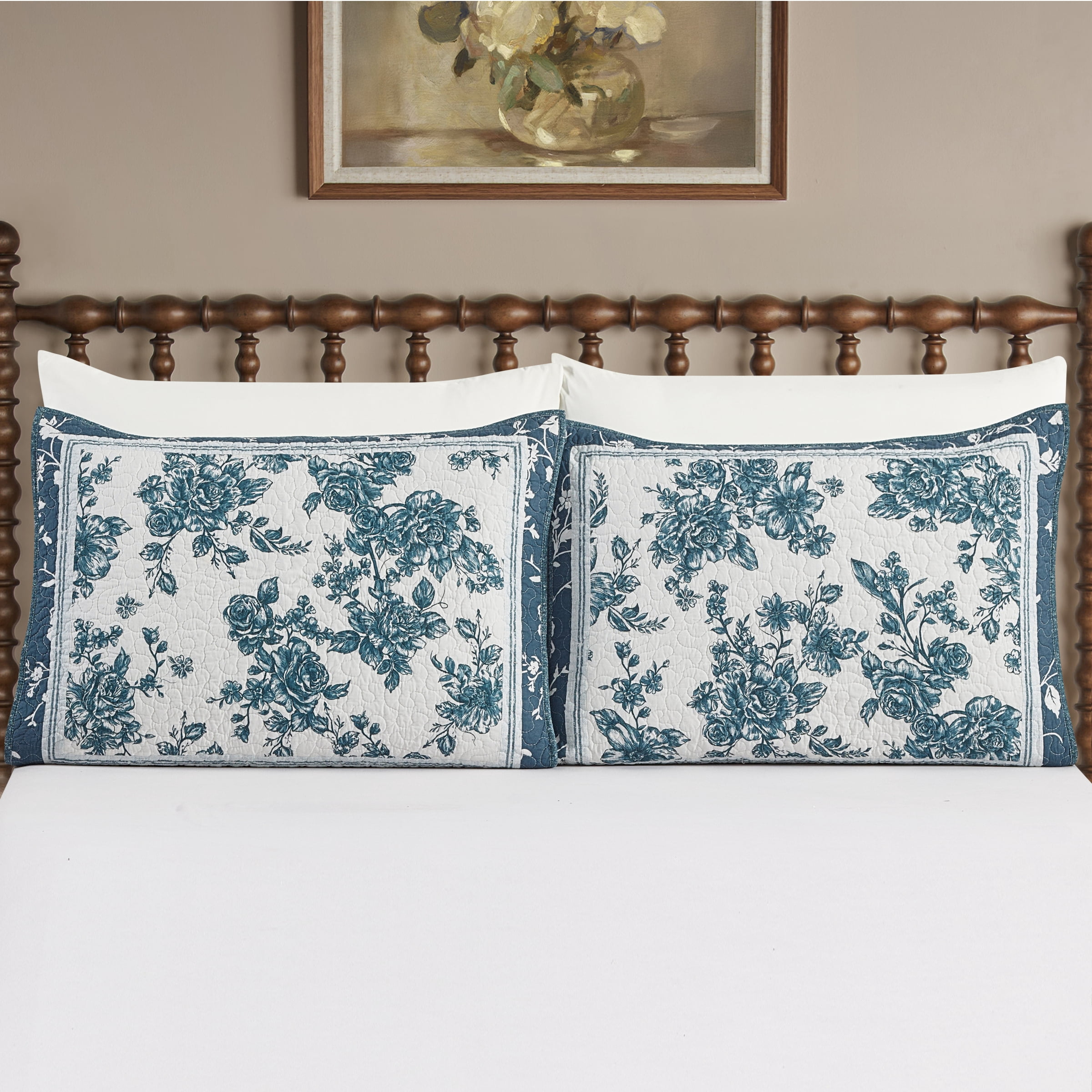 The Pioneer Woman Avery Cotton Patchwork Pillow Shams, Standard, Blue Dust, 2 Pack