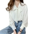 thumbnail image 1 of Minnieouse Blusa de gasa para mujer Color sólido Bowknot Primavera Algodón Elegante Oficina Camisa transpirable Top Ropa Regalo de cumpleaños Prendas para la parte del cuerpo 4XL Minnieouse AP016632-06, 1 of 1