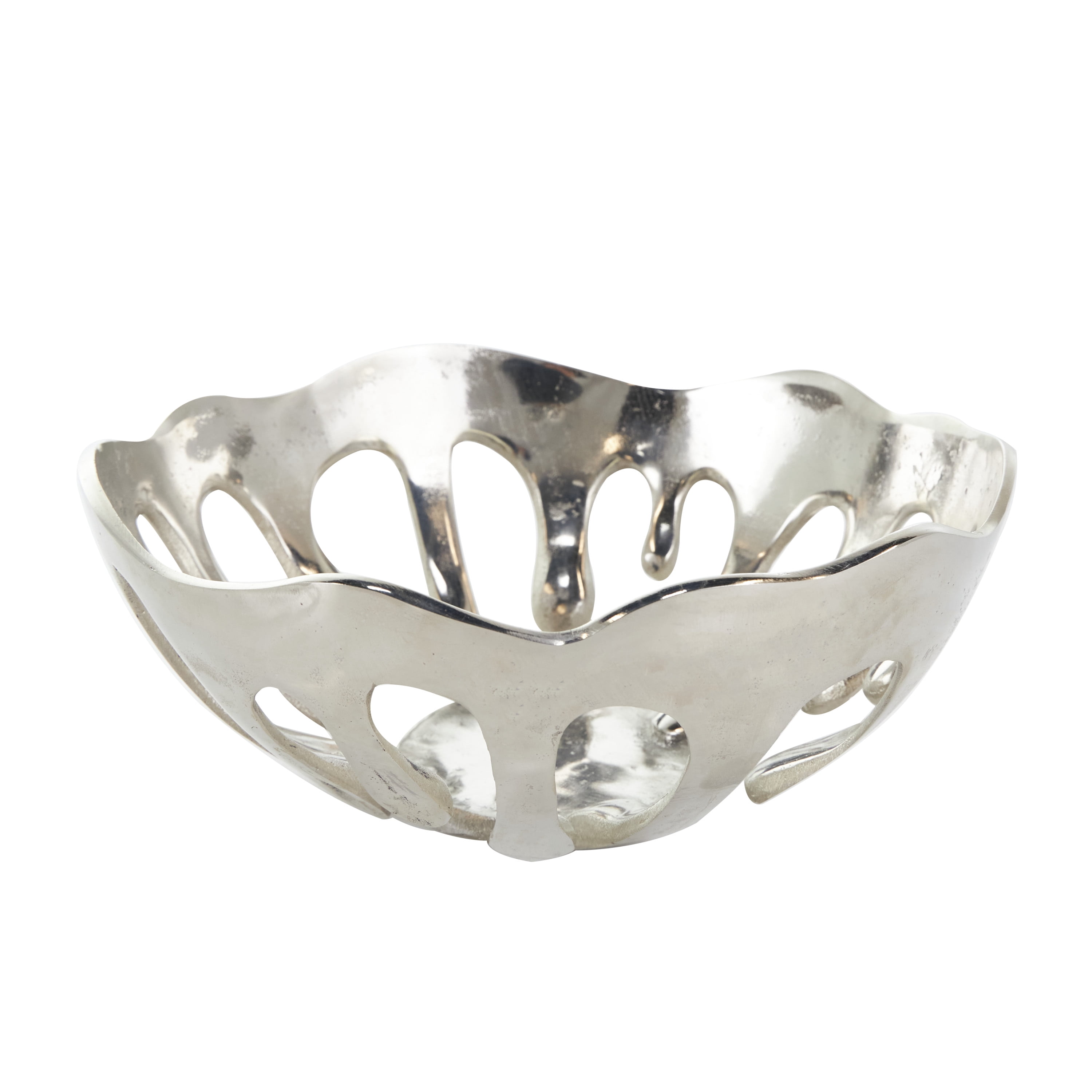 DecMode 13", 11"H Asymmetrical Drip Silver Aluminum Decorative Bowl with Melting Designed Body, Set of 2