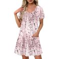 thumbnail image 2 of gljltg Summer Fashion Dress for Women Summer Short Sleeved Crewneck Tee Shirt Dress Casual Floral Print Beach Party Dress with Pockets, 2 of 8