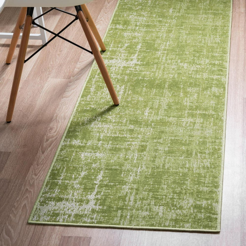Rugs.Com Valencia Collection Runner Rug ‚Äì 10 Ft Runner Green Low Rug
