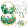 68pcs Birthday Party Disposable Dinnerware Set, Cactus Greenery Plants Theme, printed with food grade water-based ink, BPA Free
