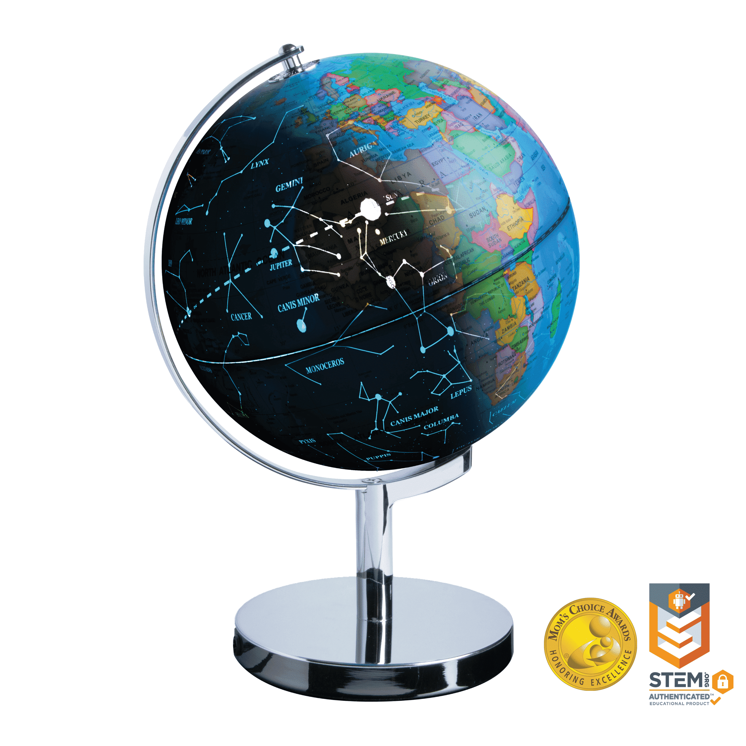 Bshapplus 13.4'' World Globe, Stainless Stand, 720° Spin, 4000