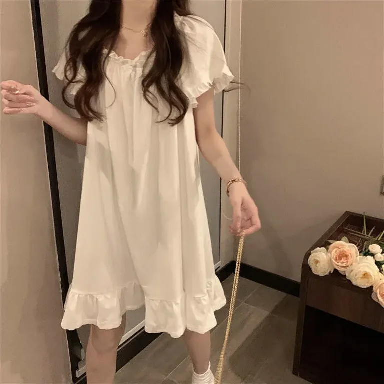 night dress korean style Womens Night Gown Korean Style 2XL Lace Sleepwear, Luxury Women Night