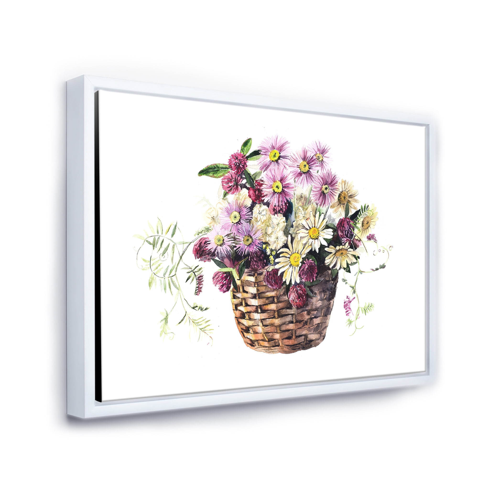 Designart 'The Basket Bouquet From Meadow Flowers' Traditional Framed Canvas Wall Art Print
