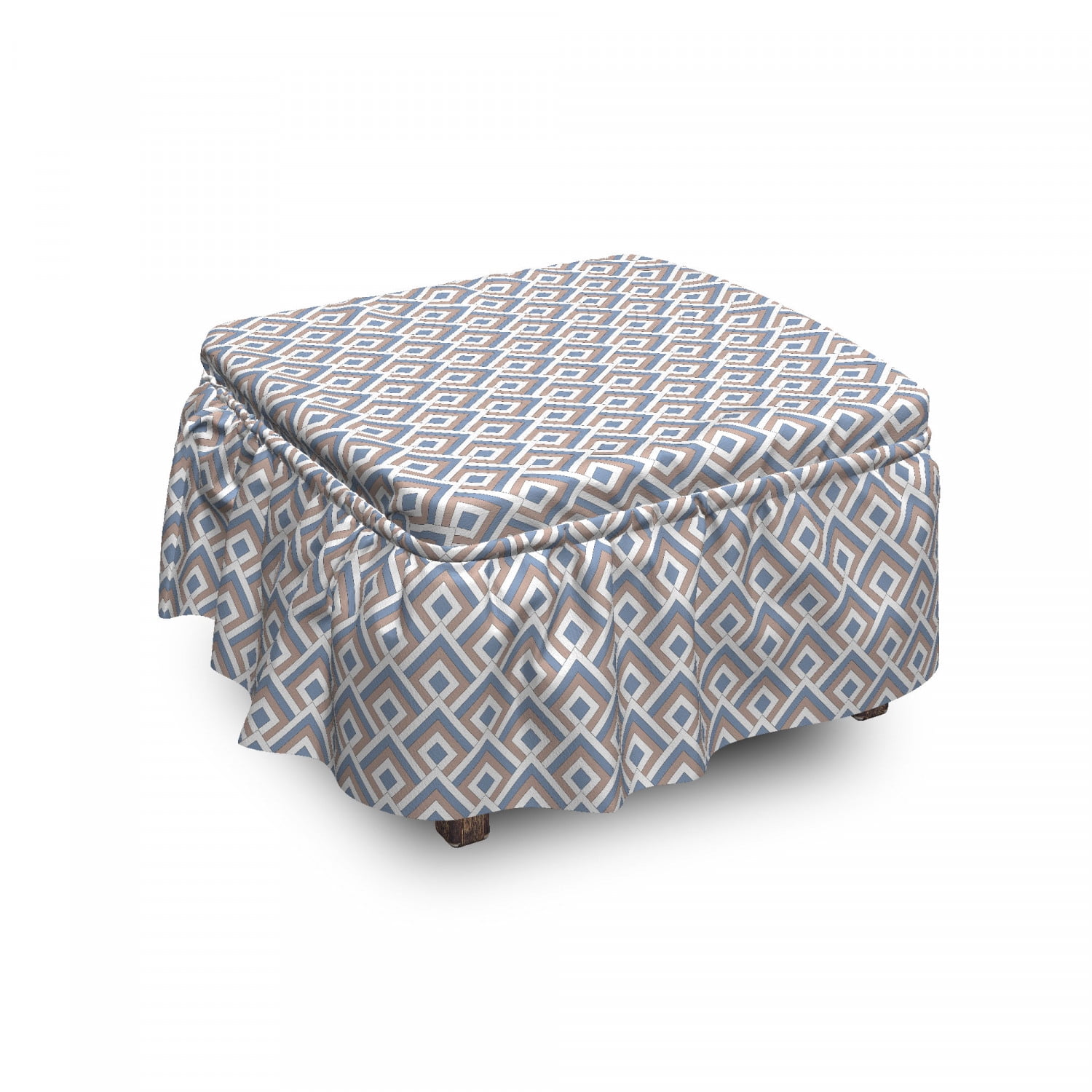 Geometric Ottoman Cover, Modern Nested Squares, 2 Piece Slipcover Set