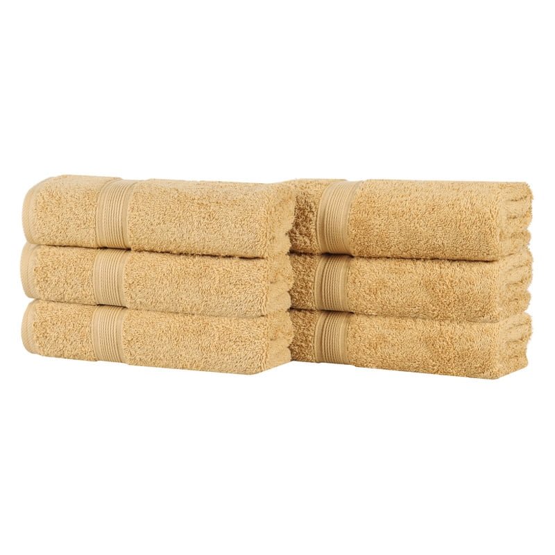 Superior Oregon Organic Cotton 6 Piece Hand Towel Set, Soft Medium Weight Towels, Gold