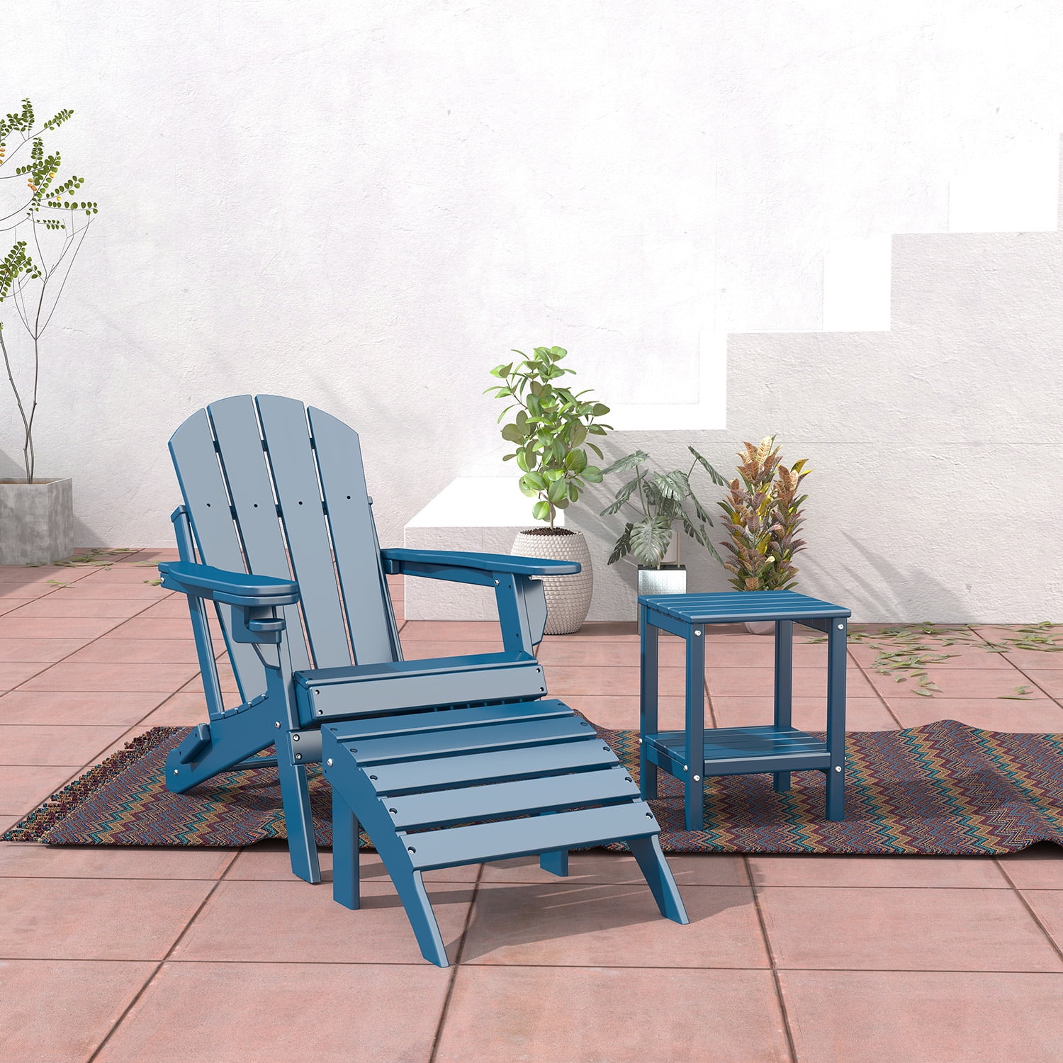 FODINGHILL Adirondack Outdoor Ottoman, HDPE Patio Foot Rest, All Weather Folding Foot Stool for Adirondack Chair, for Patio Backyard Pool Porch Lawn, Blue