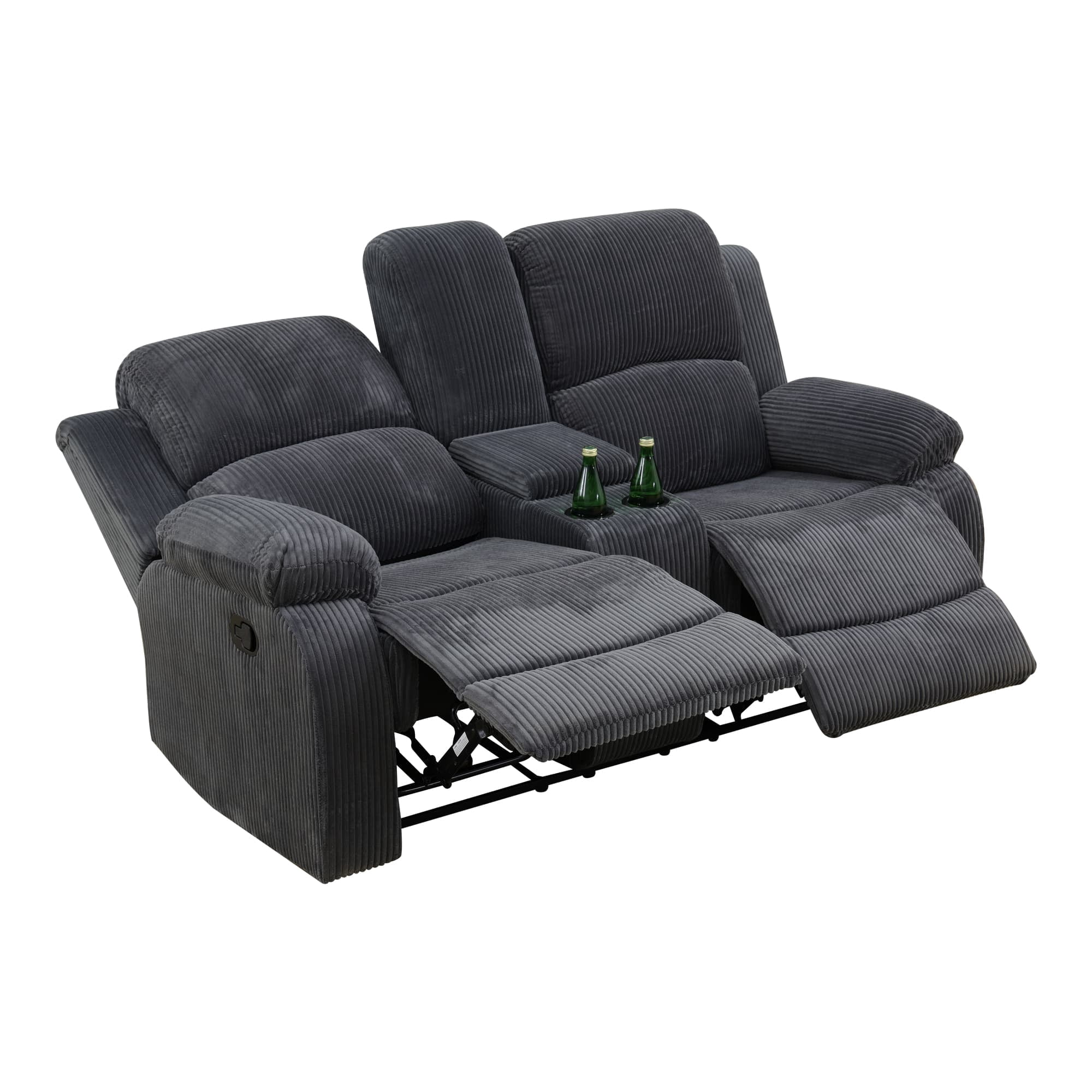 MAYEERTY Reclining Loveseat, Manual 2-Seat Fabric Recliner with Storage & Cup Holders for Living Room, Dark Grey