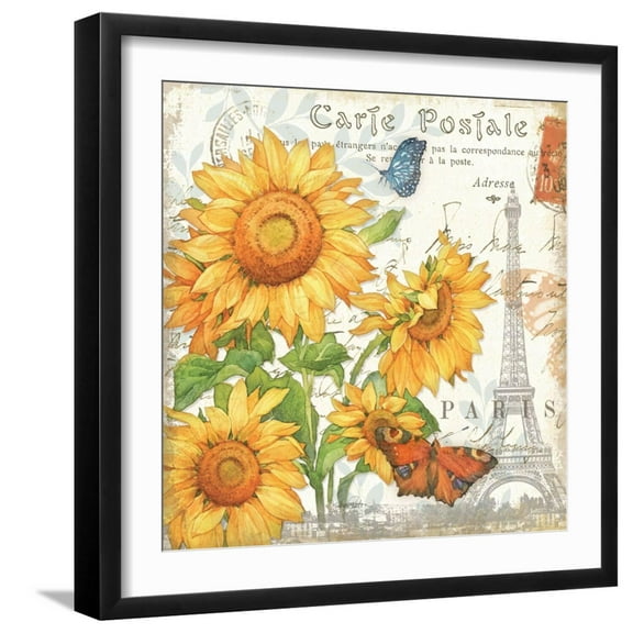 Art.com Carte Postale Sunflowers II Art Print by Julie Paton, Black Frame Wall Art, 21" x 21"
