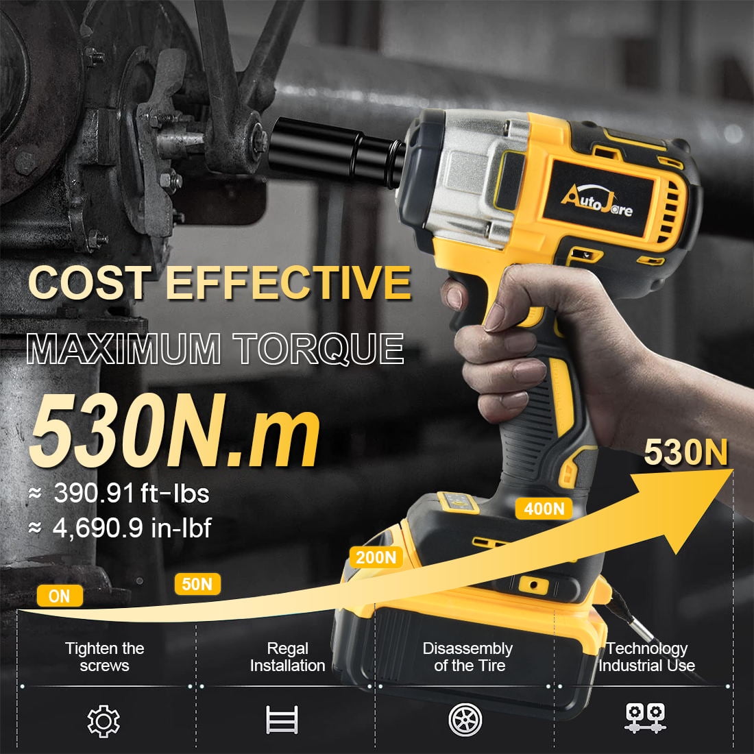 Cordless Impact Wrench Fit for Dewalt Battery 390FT-LBS 1/2 inch 530N.m Compact Impact Gun Brushless Electric Includes LED Work Light - 2800RPM Light-Duty Impact Driver Wrench - No Battery