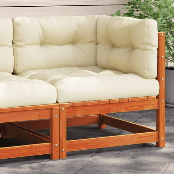 vidaXL Patio Sofa Corner with Cushions Wax Brown Solid Wood Pine