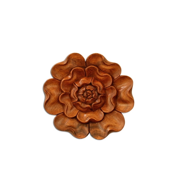 Wooden Hand Carved Wall Art Lotus Flower Relief Panel Handcrafted Wall Plaque Gift Decorative Home Decor Accent Handmade Wood Decoration Rustic Artwork Floral