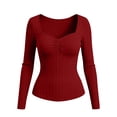 thumbnail image 5 of Women's Square Neck Long Sleeve Tops, Ruched Front Ribbed Knit Fitted Casual Shirts,L,Women's Plus Size, 5 of 8