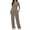 Khaki, variant on Women's Casual Two Piece Set, Slim Fit U Neck Long Sleeve Top and Wide Leg Pants, Elastic Drawstring Waist Set, Sporty Matching Outfit, Athleisure Set Beige L