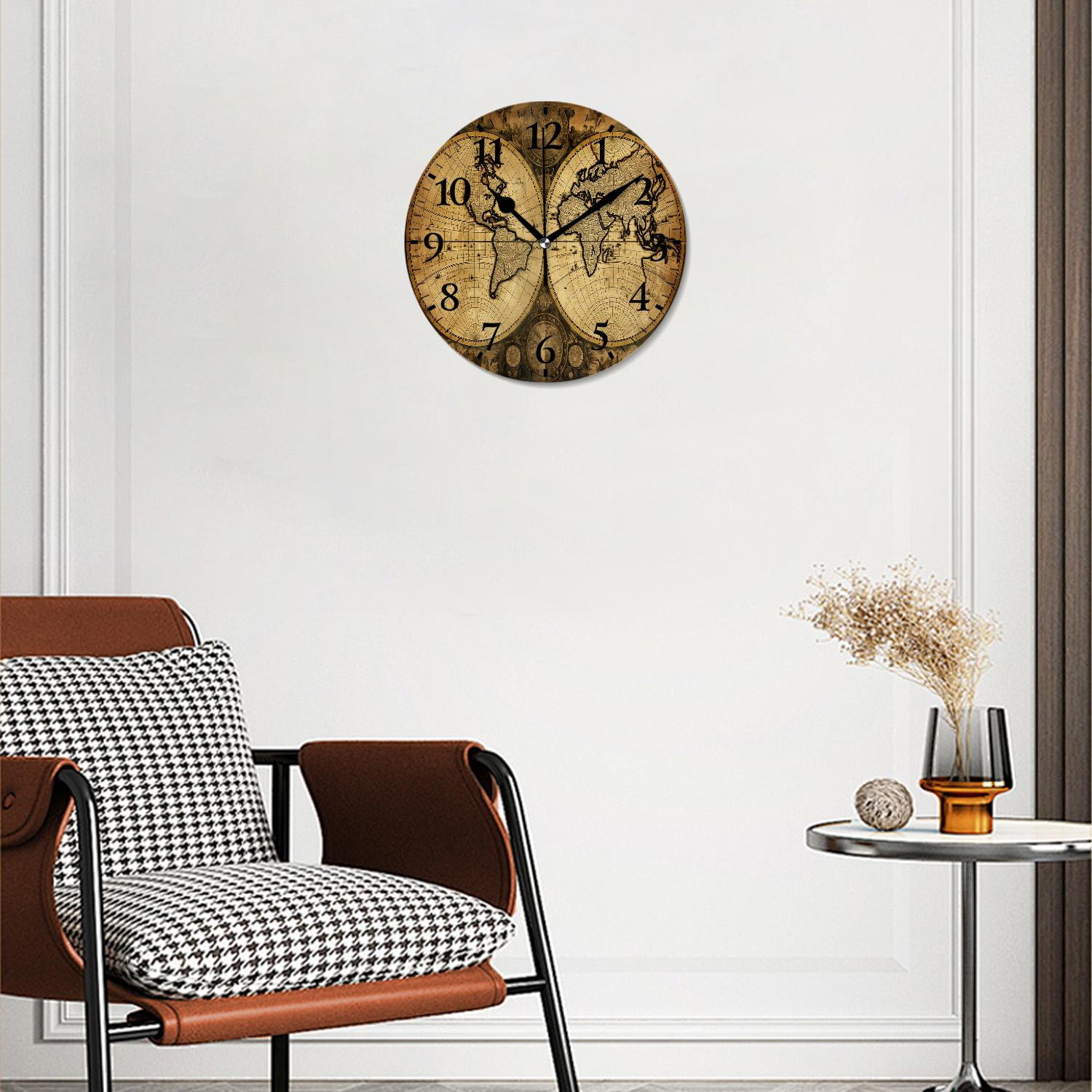 10 Inch Wall Clock Battery Operated Silent Clock Decorative for Office, Kitchen, Outdoor, Living RoomRetro World Map Beautiful Art