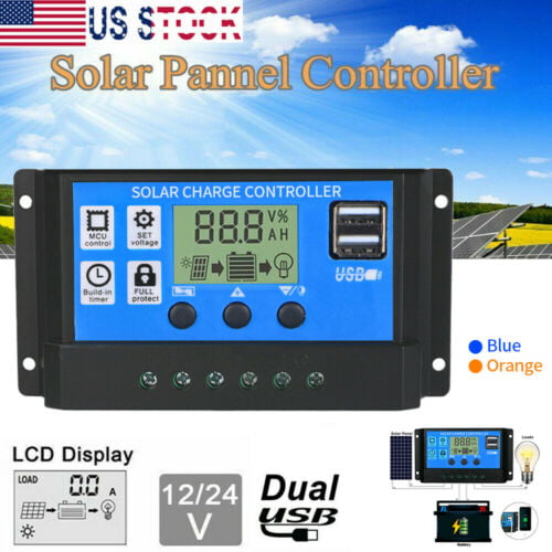 30A PWM LCD Solar Charge Controller 12V/24V Battery Regulator With USB US Stock 
