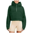 thumbnail image 2 of AXXD Green Basic Summer Tops for Women 2024 2024 Crop Tops Loose Half Zipper Hooded Sweatshirts Long Sleeve Cropped Hoodie Winter Warm Pullover Tops, 2 of 7