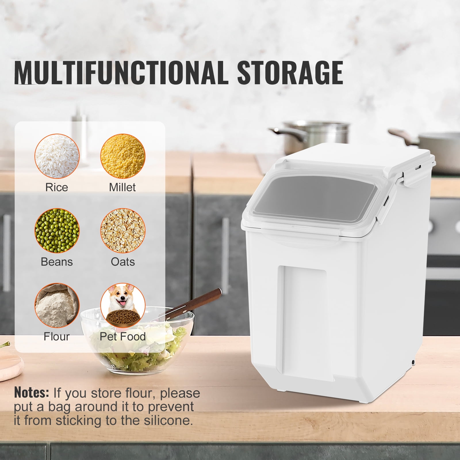 KFFKFF Mobile Ingredient Box Storage Container 2 x 15L Capacity Sloped Top White