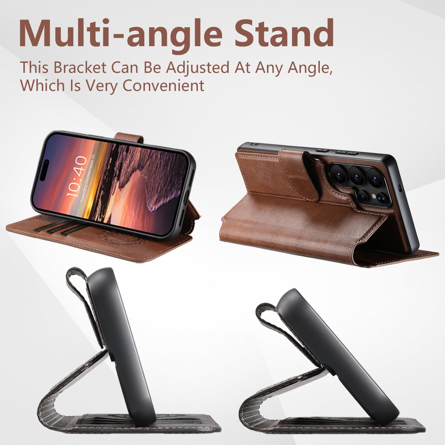 for Samsung Galaxy S24 Ultra Detachable Wallet Case, PU Leather Magnetic Cover Support Wireless Charging & Magnetic Car Mount, Card Slots Holder, Flip Stand, Folio Protective Phone Shell, Brown