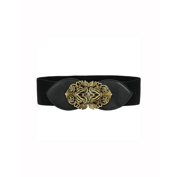 Allegra K Women's Bronze Tone Symmetric Floral Decor Elastic Belt