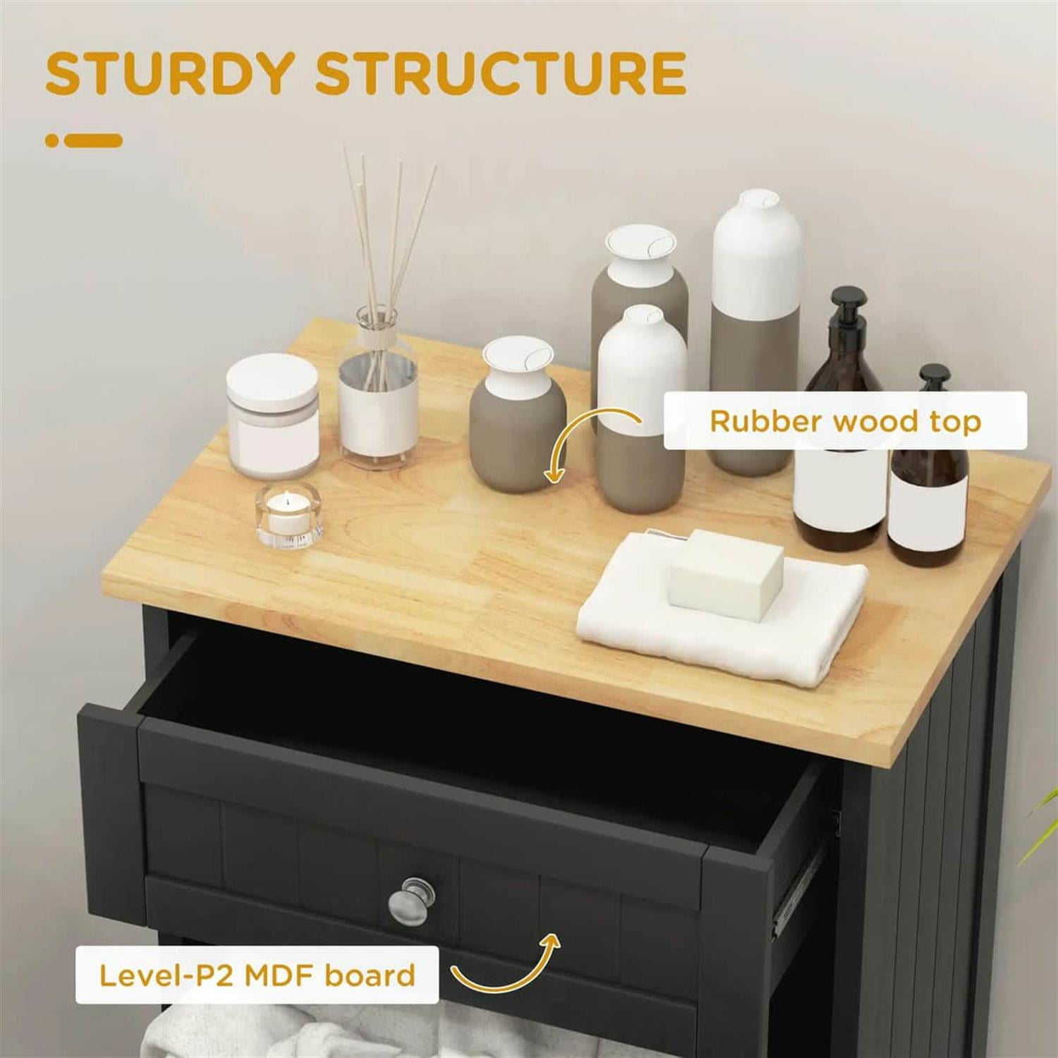 Demi Bonn 35" Kitchen Tilt-Out Trash Bin Cabinet Standalone Recycling Bin Holder with Drawer for Modern Kitchen, Black