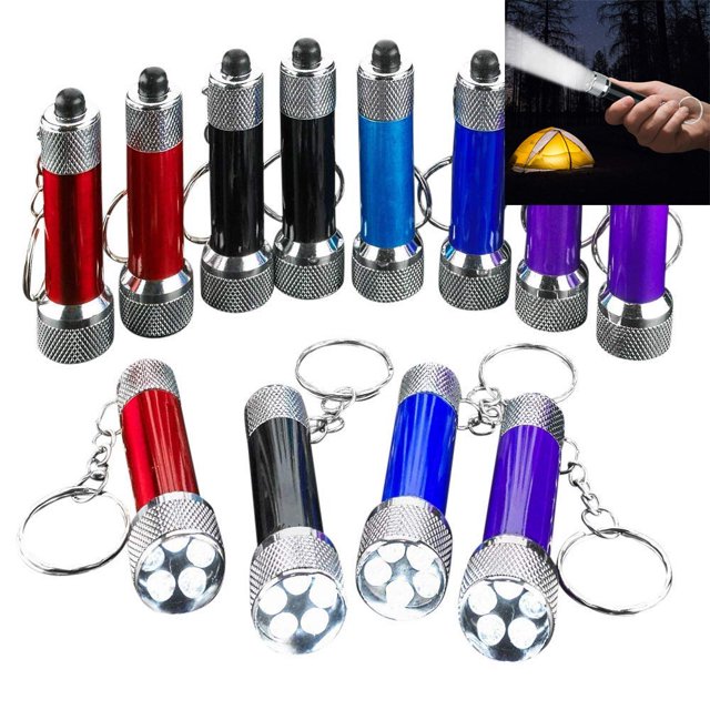 Hukapapa Mini llavero con linterna LED, linterna de bolsillo de plástico de 2,5 pulgadas, llavero con 5 luces LED para acampar, niños, regalos de fiesta, premios, tamaño de bolsillo, paquete de 12