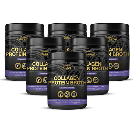 FREZZOR 100% Grass-Fed Collagen Protein Bone Broth, New Zealand Bovine Collagen Peptides Type I II III V VI VIII IX, Joint Pain, Anti-Aging, Weight-Loss, Lavender Chamomile Flavor, 6 Cannisters