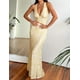 thumbnail image 5 of Vestido largo Realtix Elegante de encaje floral con cuello en V sin espalda, amarillo, 5 of 6
