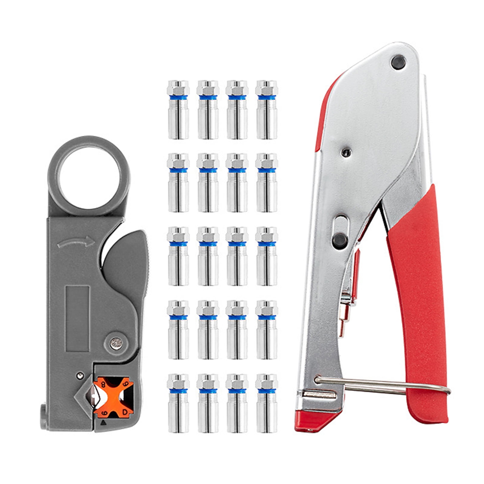 Coaxial Tool Set Cable Wire Stripper Crimping Plier Clamp 20 F Connector 