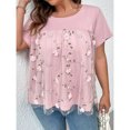 thumbnail image 2 of Blusa extragrande de encaje con cuello redondo Blusa extragrande de manga corta de encaje de doble capa para mujer Lady Girl Rosa 4XL, 2 of 7
