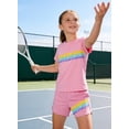 thumbnail image 4 of Girls 2 Piece Outfits Set Girl Casual T Shirt and Kids Rainbow Shorts Summer Clothes for Girls 7-14Y, 4 of 8