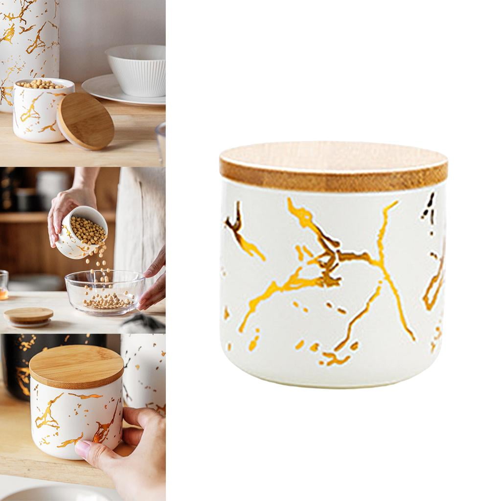 Fiocias Ceramic Sugar Bowl Canister Jars Condiment Airtight Lids Food Storage Containers White S