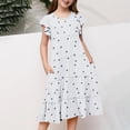 thumbnail image 3 of Spazoro Girls Tiered Midi Dress, Summer Ruffled Long Sleeve Floral Print Crew Neck Casual Party Dress Gray Size 4, 3 of 5
