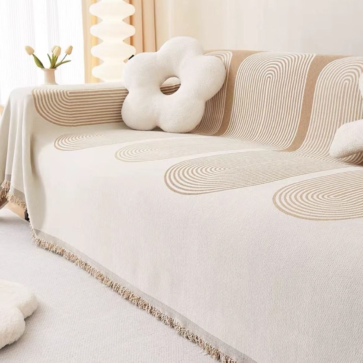 Smuge Sofa Cover, Couch Cover Protector Slipcover L Shape Sofa towel Furniture Cover for Dogs Cats Home Decor (71"x 118", Beige)