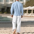 thumbnail image 4 of Ceisia Men's Loose Fit Cotton-Linen Like 2-Piece Set Stand-Up Collar Henley Long Sleeve Shirt with Elastic Waist Wide Leg Pants Gifts, 4 of 9
