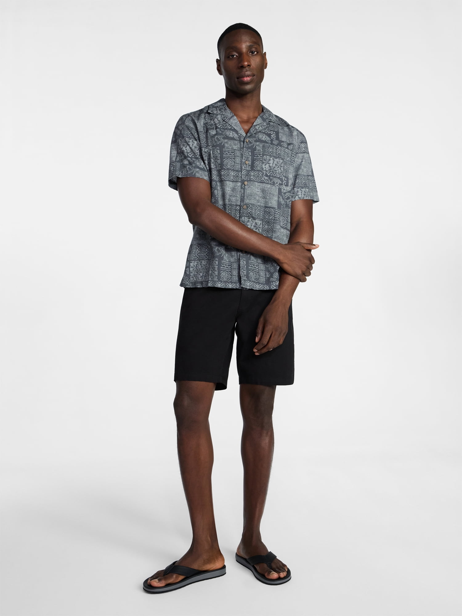 George Men's Relaxed Fit Linen Blend Camp Shirt with Short Sleeves, Sizes S-5XL, LT-3XLT