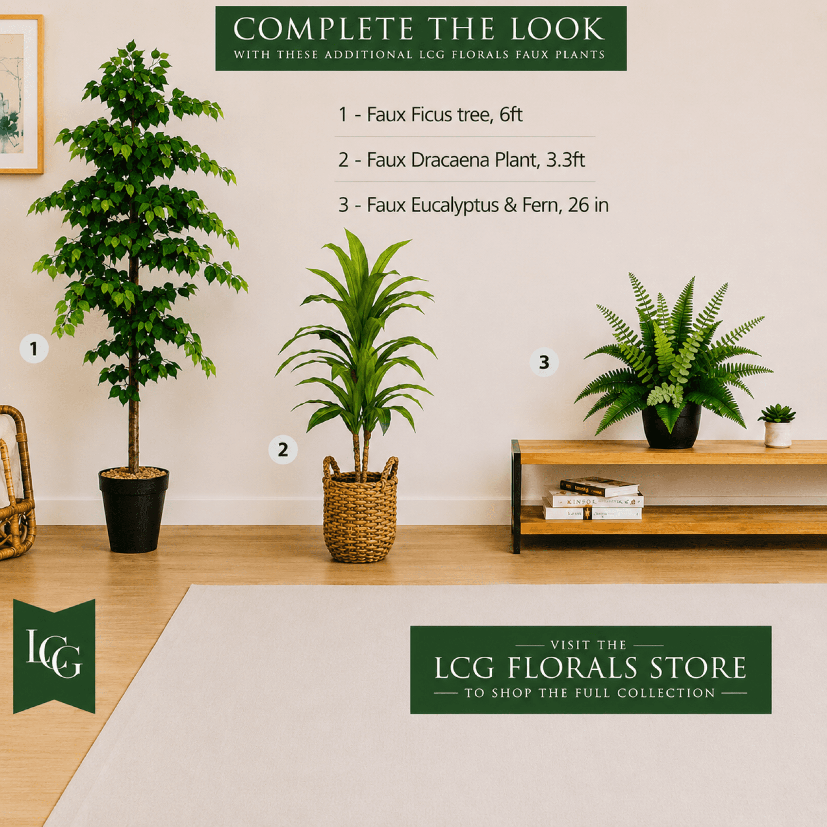 Artificial Plants, 3.3ft Fake Dracaena Tree in Woven Handled Basket by LCG Florals, Faux Designer Fake Plants Indoor Décor, Silk Plants for Home Décor Office Porch Patio Living Room Decor