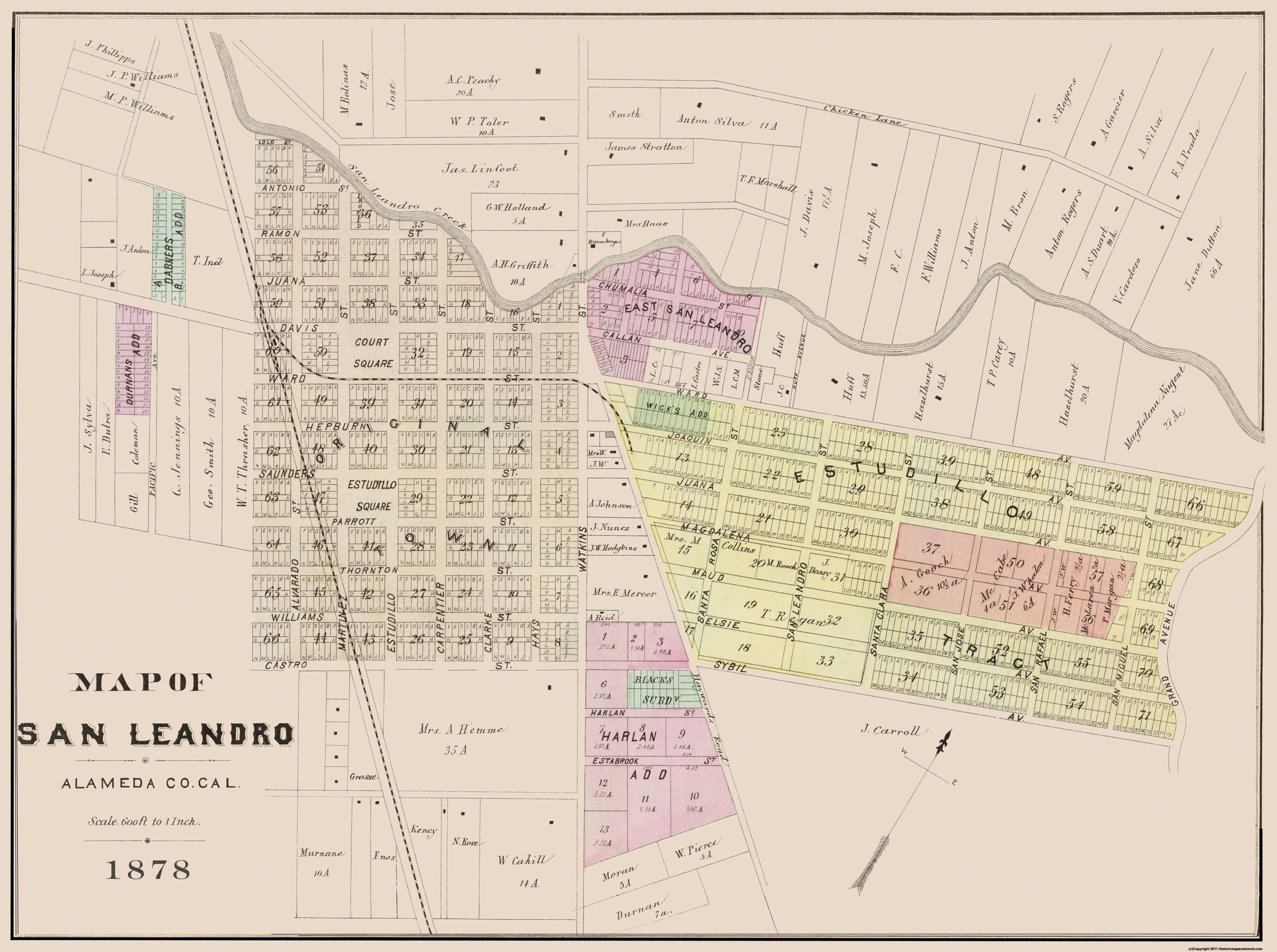 San Leandro California Plan Thompson 1878 30.88 x 23 Glossy Satin
