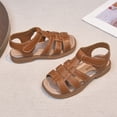 thumbnail image 3 of Summer Sandals for Girls Open Toe Cute Solid Strappy Slip on Outdoor Flat Shoes Breathable Hollow out Gladiator Dress Shoes Brown 6 Toddler, 3 of 8