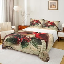 Feelyou Winter Robin Bird Twin Sheet Sets, Western Christmas Animal Twin Fitted Sheet, Flower Plant Botanical Flat Sheet, Microfiber Bedroom Decor, 3pcs