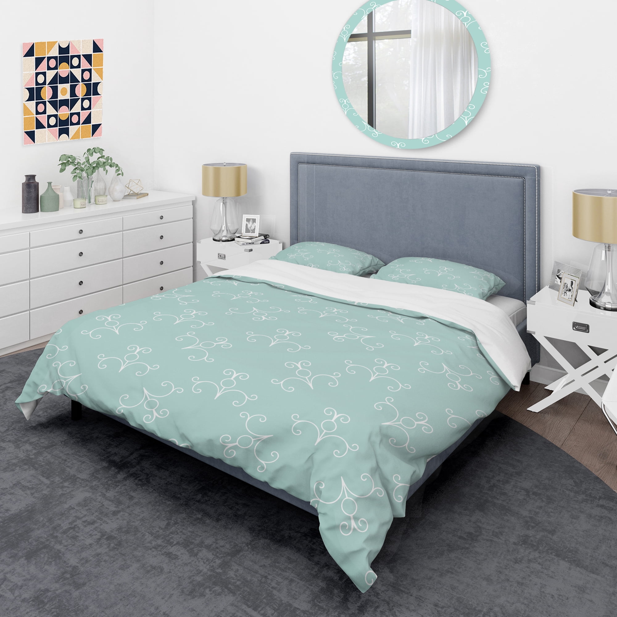 Designart 'Turquoise Minimal Ornament' Mid-Century Modern Duvet Cover Set