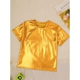 thumbnail image 6 of inhzoy Kids Girls Shiny Metallic Crop Tops Dancewear Short Sleeves Dancing Shirts Gold 3-4, 6 of 8