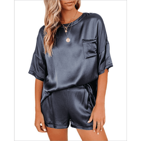 

2021 European And American Spring New Pure Color Silk-Like Pajamas Home Wear Short Sleeve Shorts Irregular Two-Piece Suit