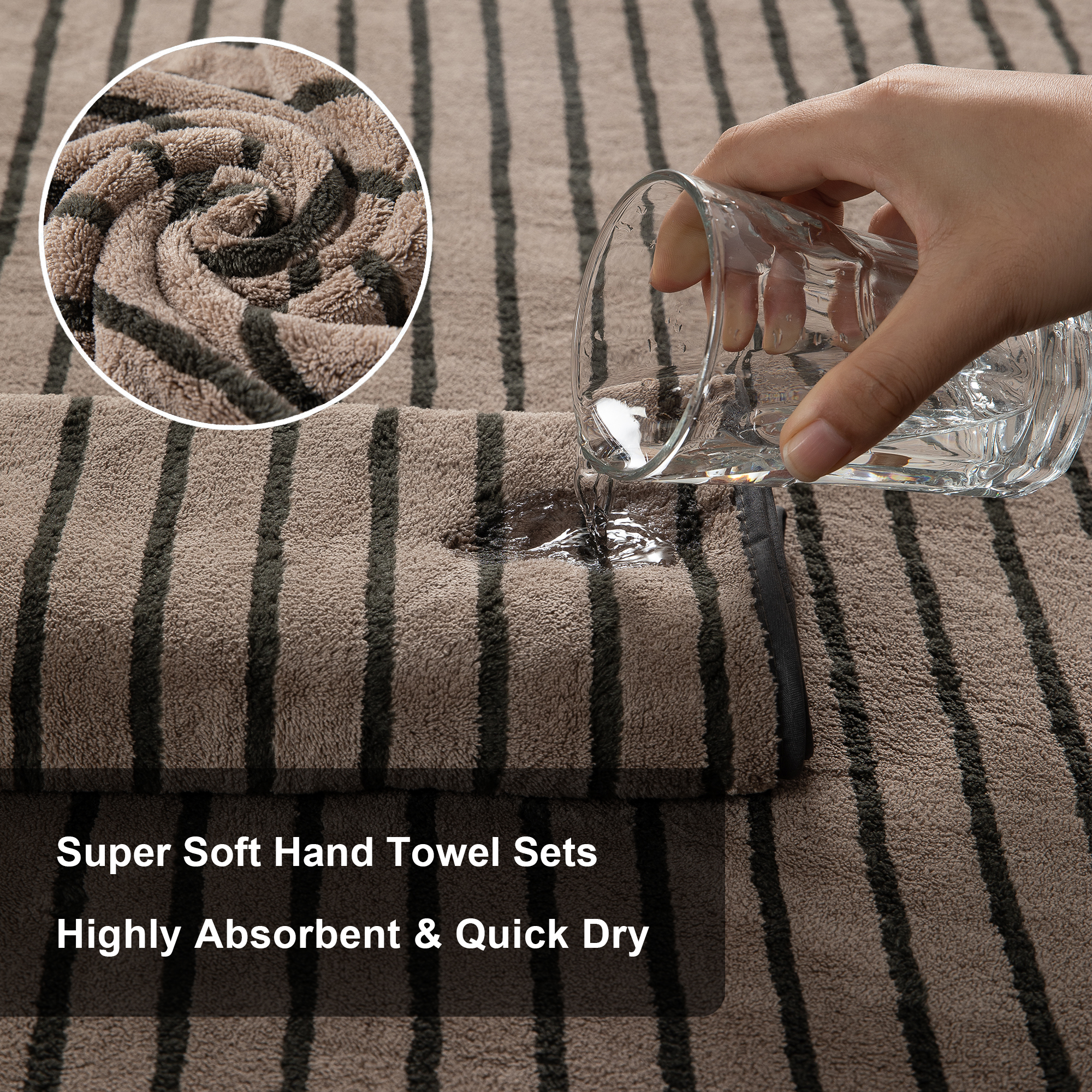 Jessy Home 2-Pack Hand Towels, Dark Brown Striped photo 3