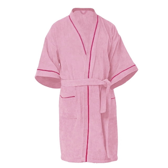 Bata De Baño 100% Algodón Absorbente, Extra Suave con Bolsillos Laterales y Cinturón - Unisex y Unitalla-Rosa Claro
