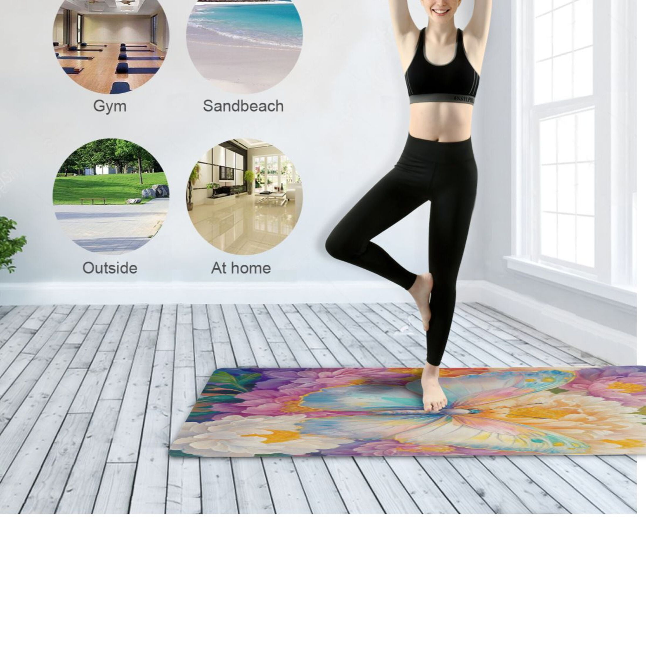 BZSMCE Yoga Mat Women Fitness Mat Enchanted Butterfly Pattern