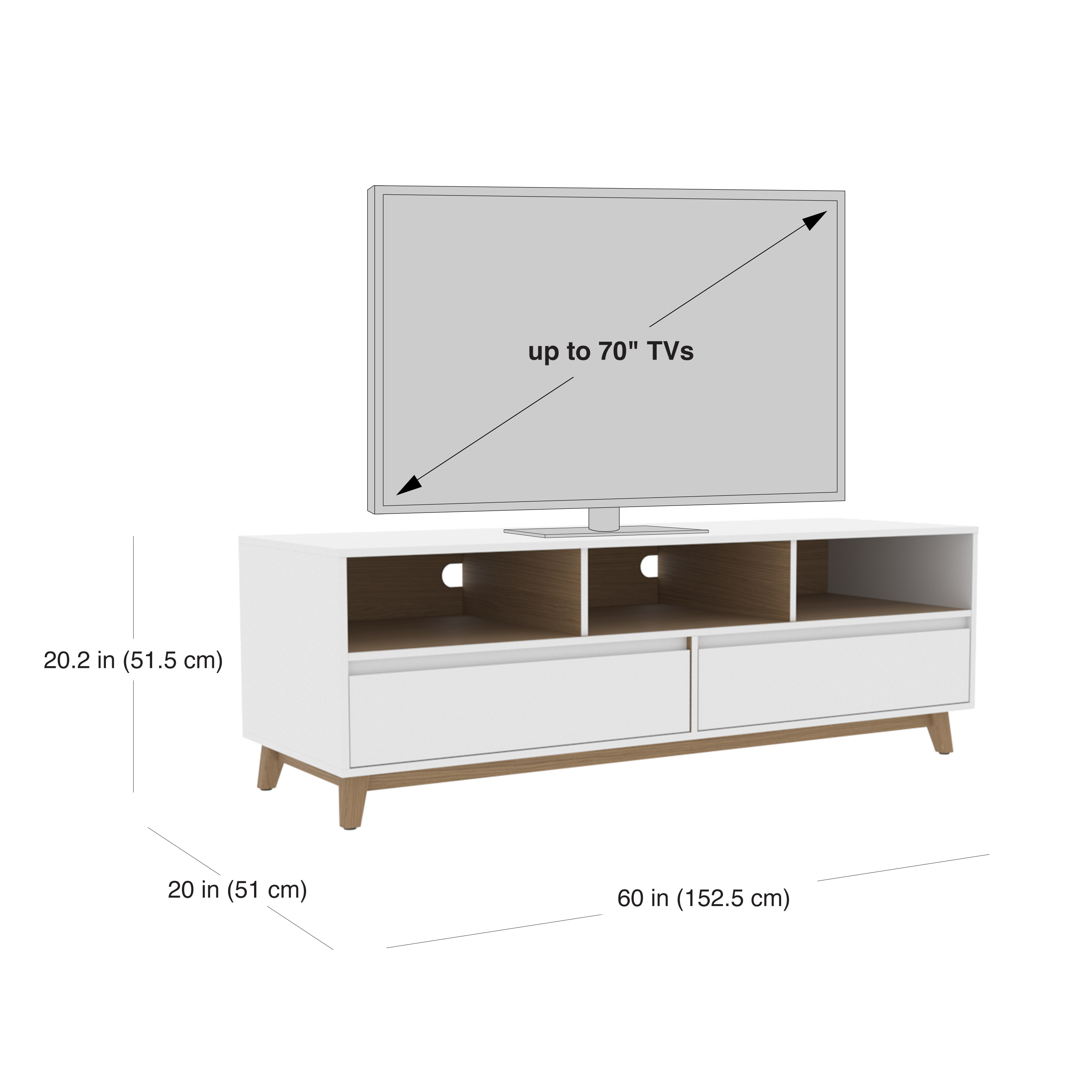 Mainstays Mid-Century TV Stand for TVs up to 70", White Finish - image 2 of 8