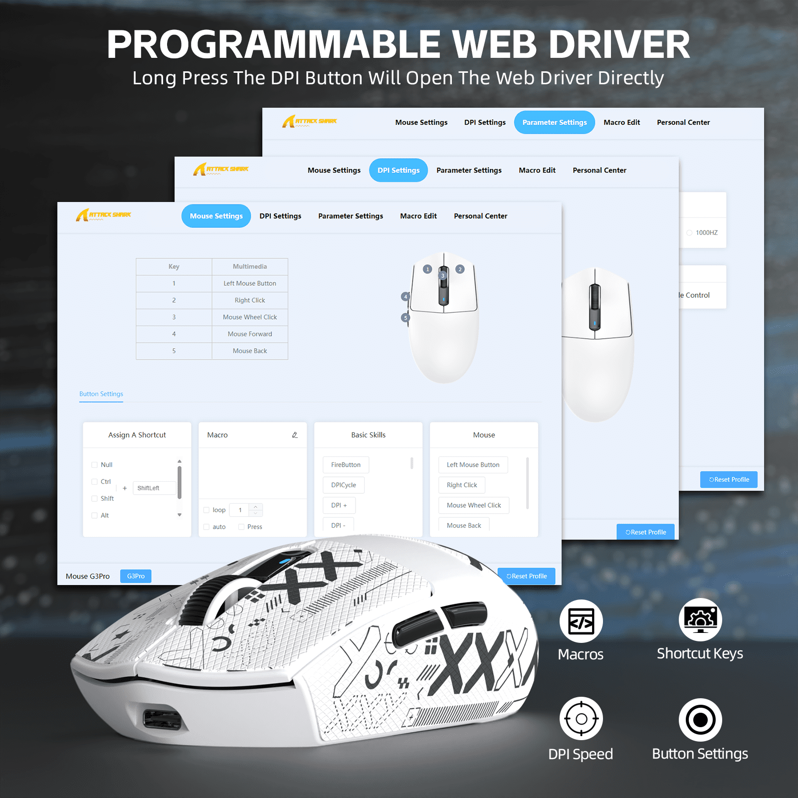 ATTACK SHARK G3PRO Tri-mode Wireless Gaming Mouse with Charge Dock 25000 DPI Ultra Lightweight