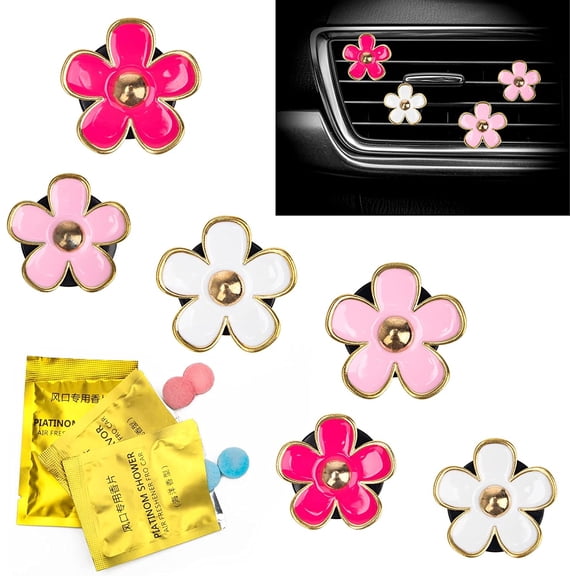 6 Pcs Daisy Flower Air Vent Clips, Cute Flower Air Freshener Car Clips Air Conditioning Outlet Clip for Car Vent Decor Colorful Car Inter Decor Accessories for Women (Pink, White, Rose Red)